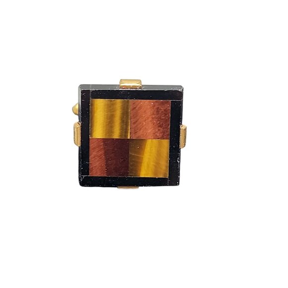 WEH 12Kgf Tigers Eye Onyx Cufflinks Vintage Checkboard Designs Mens Accessories - Picture 3 of 9